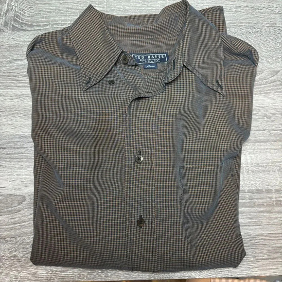 Ted Baker Men's Long Sleeve Dress Shirt Brown Check Print Size 4 - Picture 1 of 9